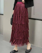 Japanese Plissé Fringe Pleats Maxi Skirt